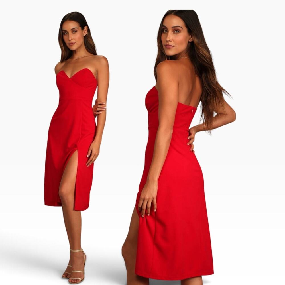 Lulus Sizzling Spark Red Strapless Bodycon Midi Dress size M NWT
